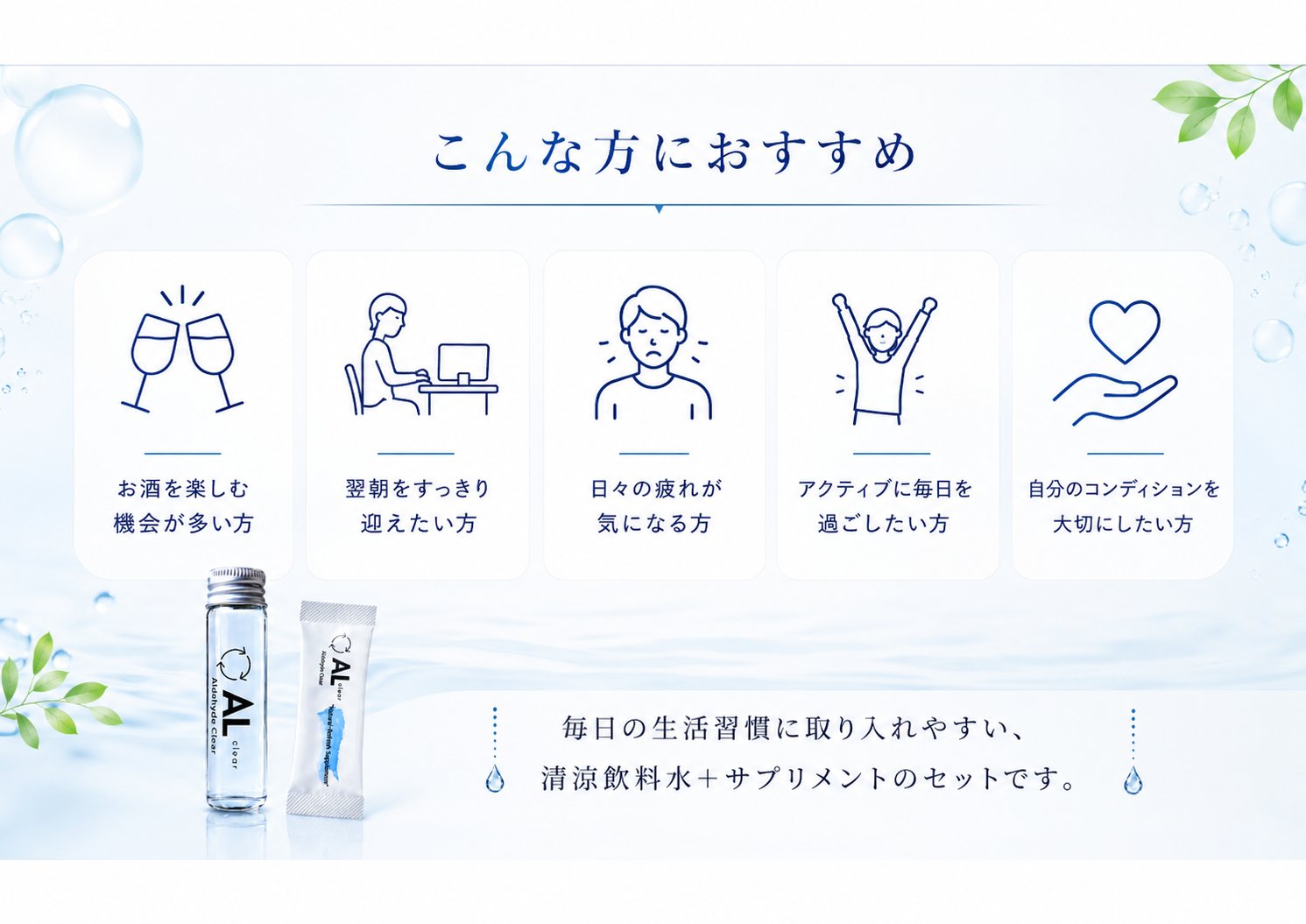 こんな方におすすめ お酒を楽しむ機会が多い方 翌朝をすっきり迎えたい方